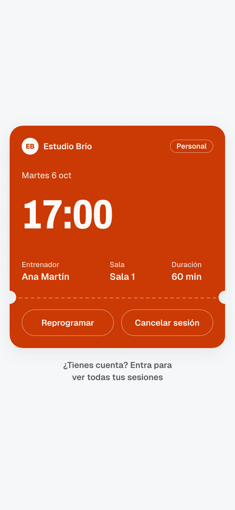 Enlace de reserva: el cliente reprograma o cancela su sesión sin cuenta